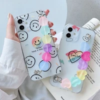 transparent love heart bracelet phone cases for iphone 12 mini 11 pro max x xs xr 7 8 plus colorful smiley wristband soft cover