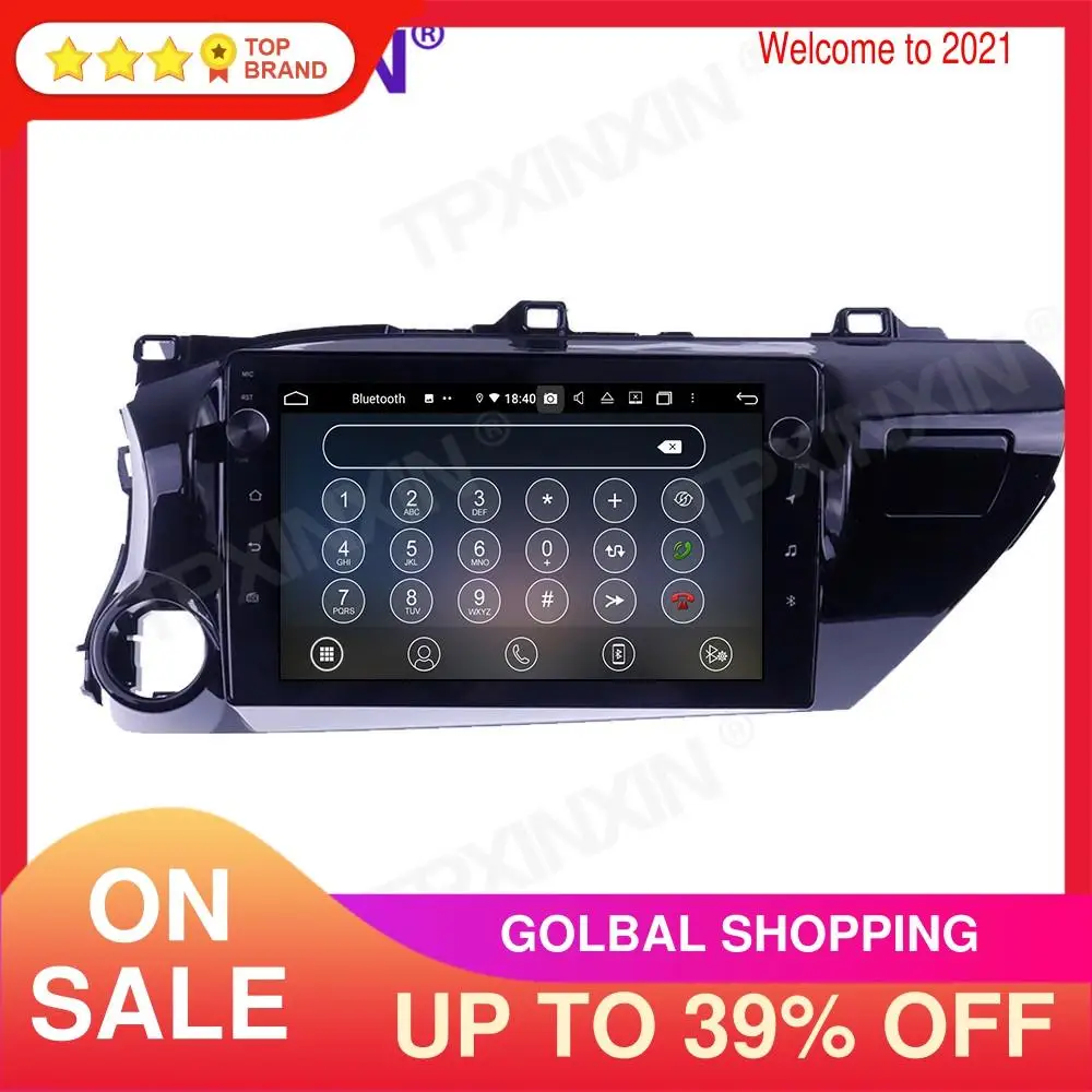 

For Toyota Hilux 2016-2018 Touch Screen 6+128GB Android 10 GPS IPS Car Multimedia Tesla Player Head Unit Audio Radio Navigtion