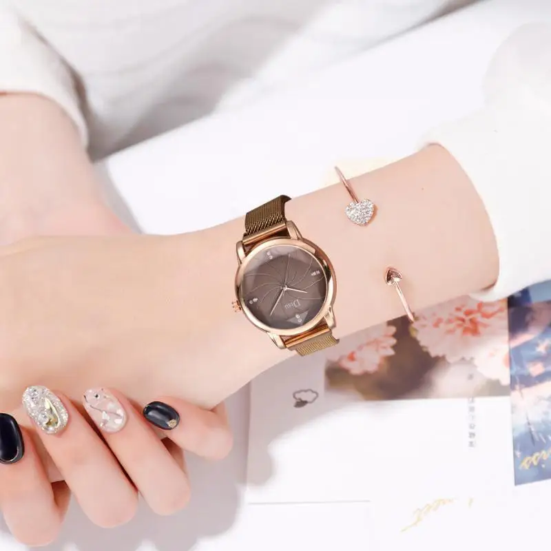 Роскошные женские наручные часы со стразами из розового золота модные магнитные