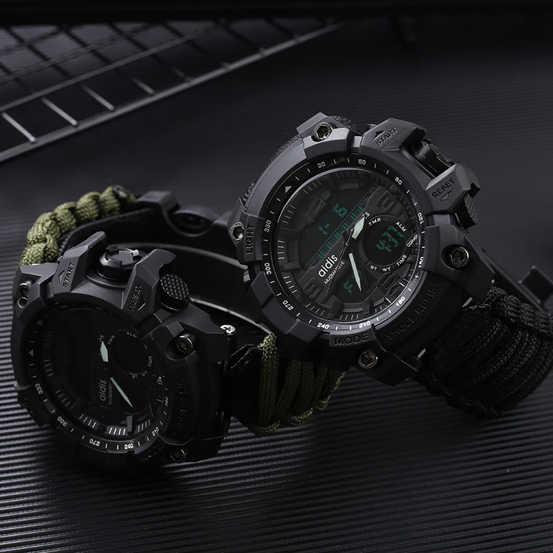 

addies Sports Mens watch 50m Compass Multifunction Military Wristwatches LCD Digital Stopwatch swiss Waterproof Luminous wrist