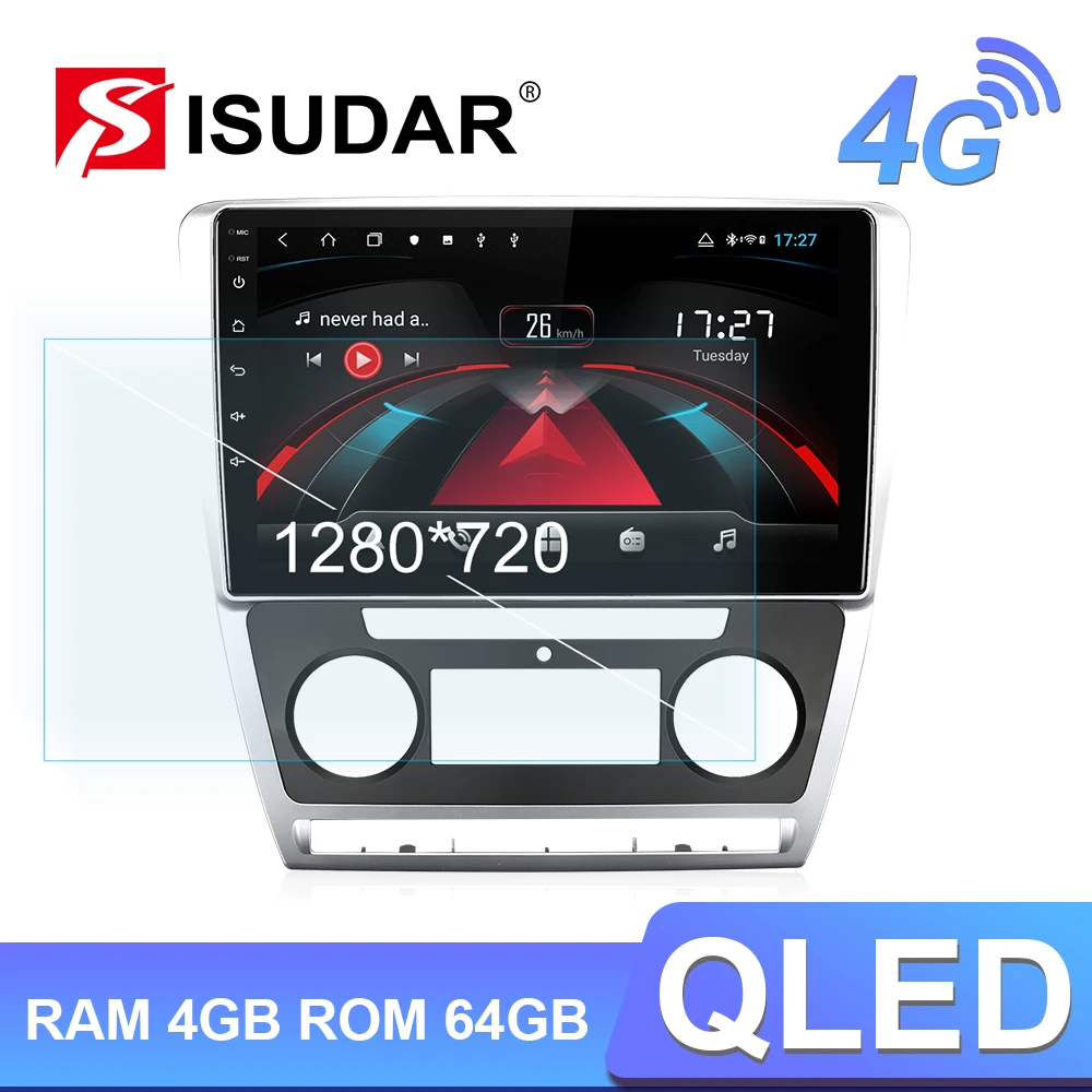 Автомагнитола Isudar H53 1 Din 4G для Skoda/Octavia 2009 2010 2011 2012 2013 GPS 8 ядер ОЗУ 4 Гб DVR