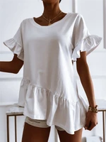 new women loose style summer clothes ruffled women shirts fashion solid color irregular tops drop shipping