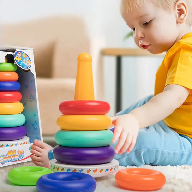 

Montessori Circle Stacking Ring Baby Toy For Toddler 13 24 Month Rainbow Tower Music Toy Tumblers For 1 2 Year Old Kids Girl Boy