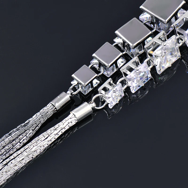 KIOOZOL квадратные стразы Длинные подвески с кисточками серебряного цвета длинное