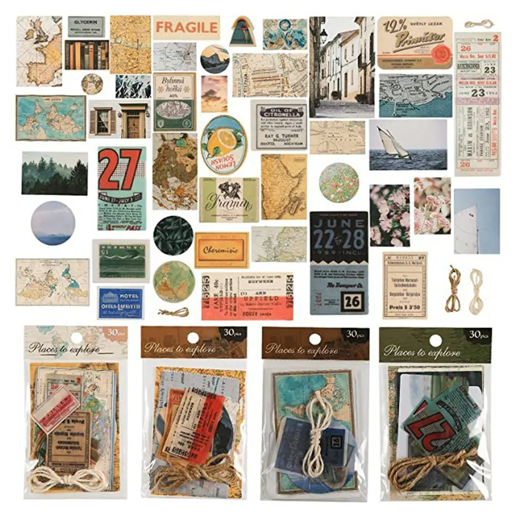 

Literature And Art Retro Pocket DIY Map Decoration Stickers Mist Forest Exploring Land Series Material Pack Stickers