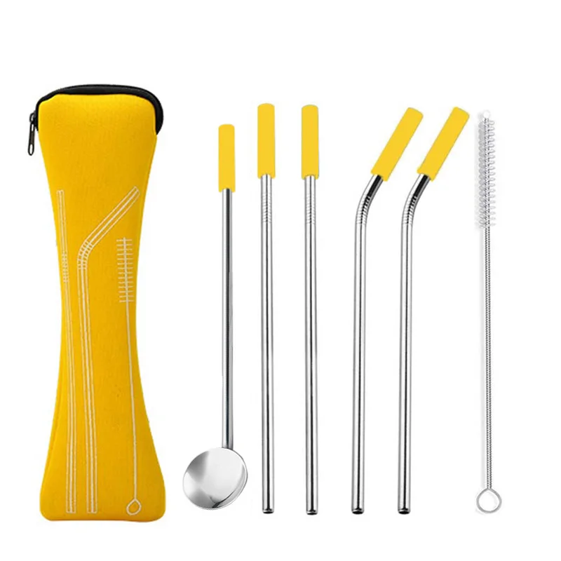 5 шт. многоразовые силиконовые трубочки для напитков из нержавеющей