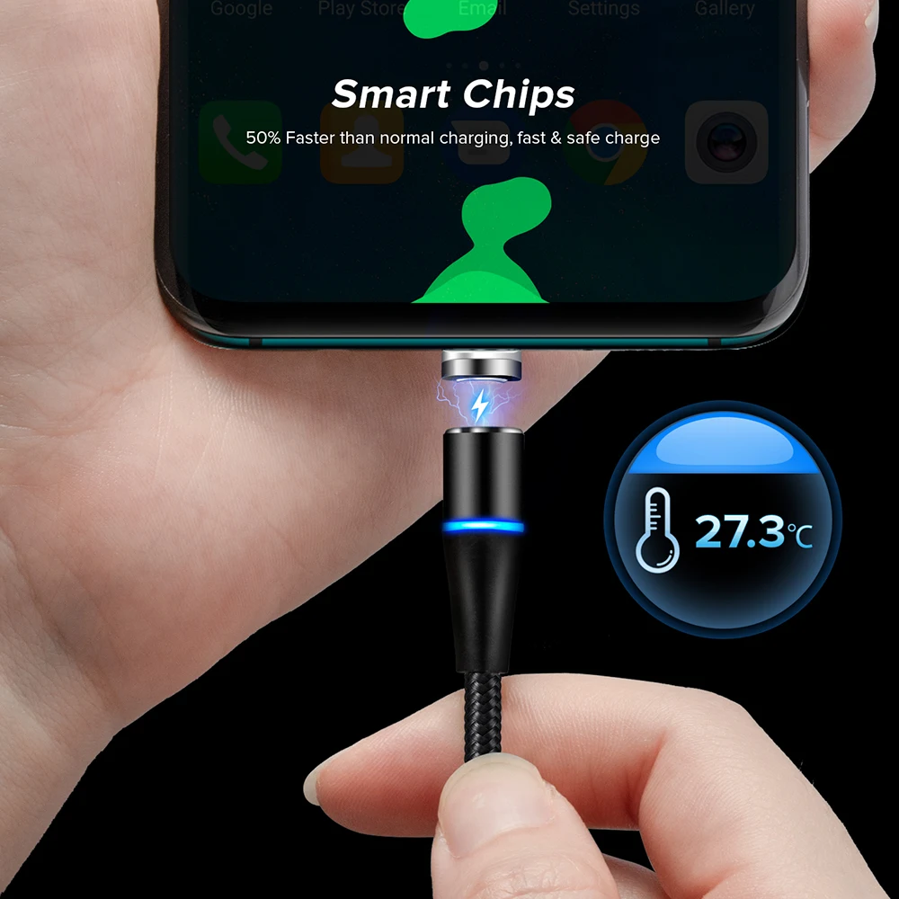 QC 3,0 9V Магнитный кабель для быстрой зарядки 3A светодиодный кабель Micro USB type C Tape 8 Pin Quick Charge 3,0 для samsung Xiaomi Redmi huawei