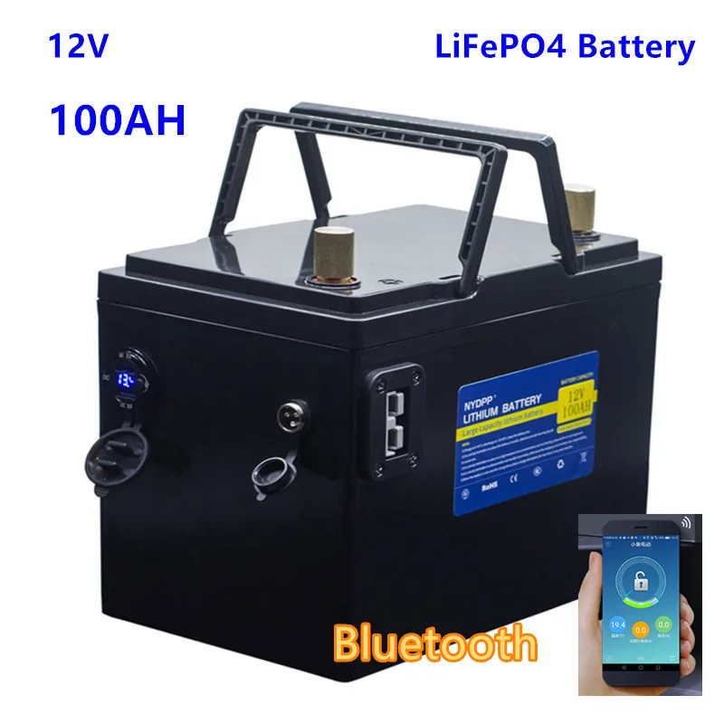 Аккумулятор LiFePO4 12 В 100 Ач с Bluetooth комплект литиевых батарей lifepo4 зарядным