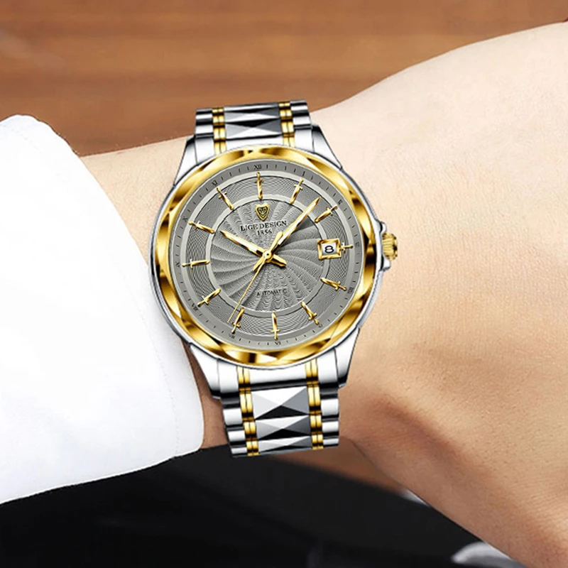 

LIGE 2020 Stainless Steel Waterproof Watch Men reloj hombre Men Automatic Watch Sapphire Luxury Mechanical Wristwatch+Gift box