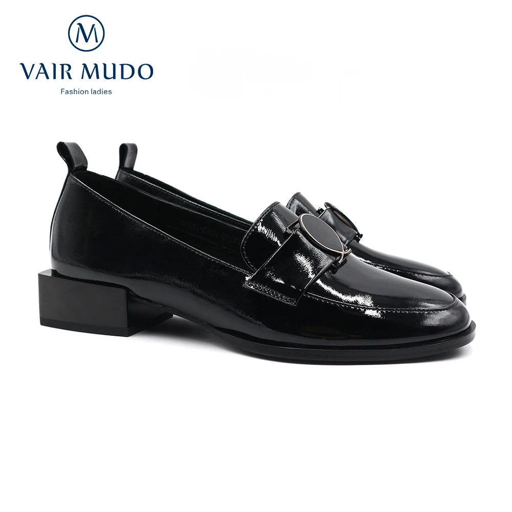 

VAIR MUDO Women Pumps Shoes Low Heels Patent Leather Black Classics Round Toe Casual Spring Autumn Basic Style Female Shoes D103