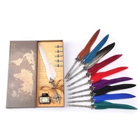 european style writing feather pen easy to use high quality stainless steel nib student teacher writing stationery set