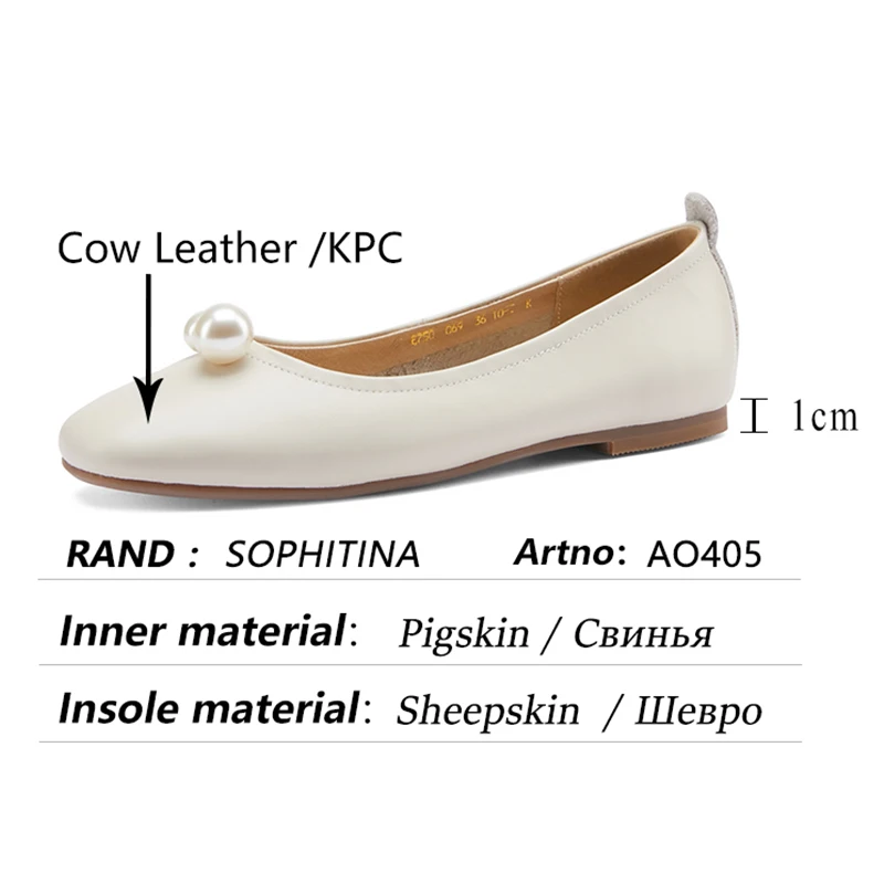 

SOPHITINA Lovely Female Flats Fashion Pearl Decoration Comfortable Breathable Shoes Square Toe Leather New Women's Shoes AO405