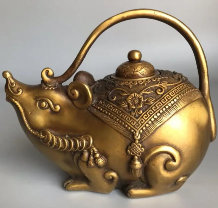 

China brass mouse coin teapot crafts statue