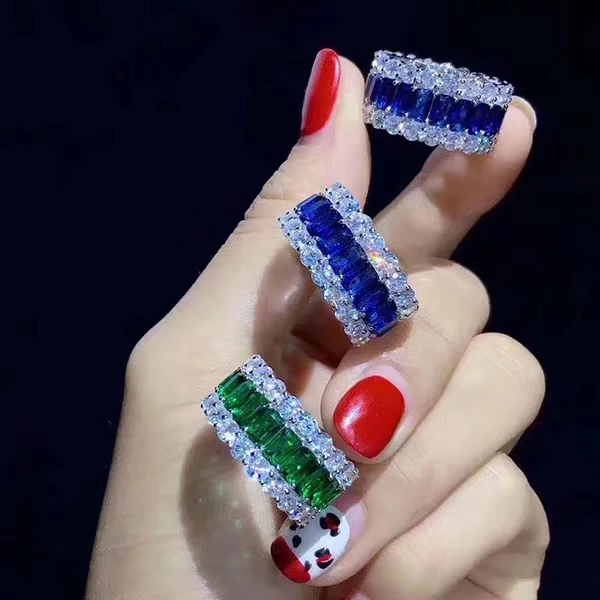 

100% 925 STERLING SILVER AND 5A ZIRCON STONE GEMSTONE SAPPHIRE RUBY RING ENGAGEMENT WEDDING RINGS FOR WOMEN JEWELRY
