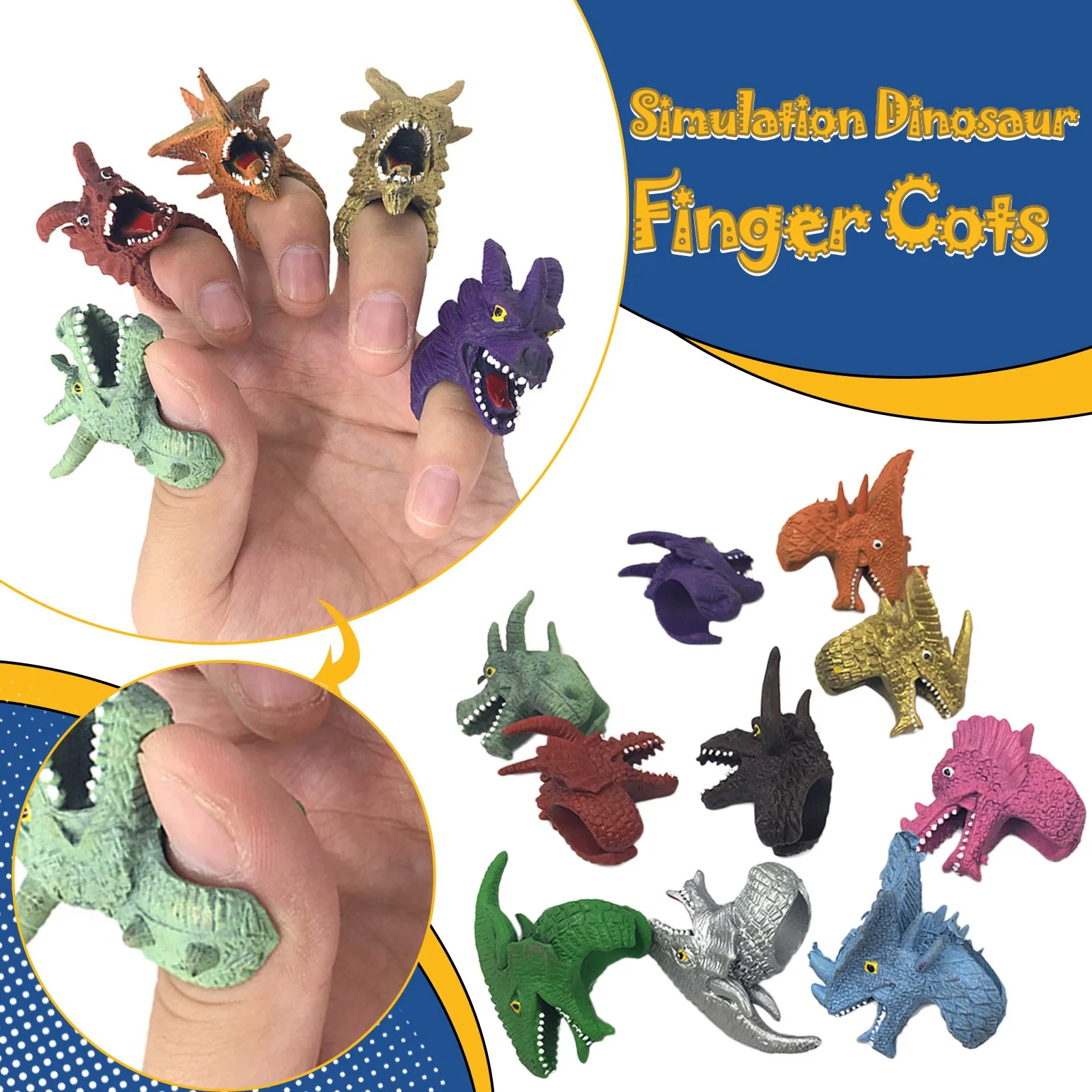 

10pc Dinosaur Finger Set Dinosaur Ring Tpr Toy Simulation Animal Finger Puppet Set Funny Hand Puppet Finger Cots For Children