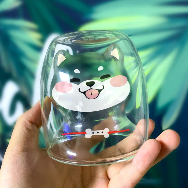 Креативная чашка Сиба ину 200 мл Детская Двойная высокая боросиликатная