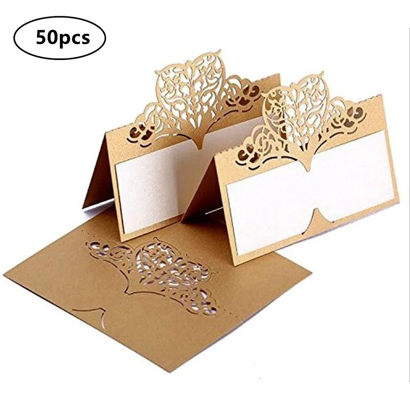 

50Pcs European Laser Cut Heart Shape Place Cards Wedding Name Cards For Wedding Party Table Decoration Wedding Decor