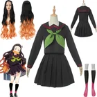 Аниме Демон Истребительница Косплэй форма камадо Nezuko Косплэй костюм Kimetsu без Yaiba Косплэй платье Для женщин Школьная одежда костюм парик