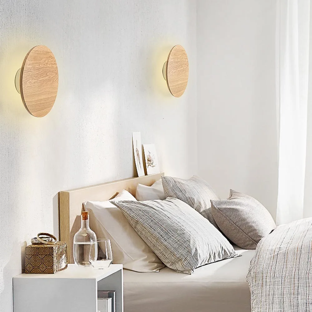 Modern Nordic Wood Eclipse LED Wall Lamp Sconce Light Home Porch Bedroom Bedside Lighting Fixture Art Decor | Лампы и освещение