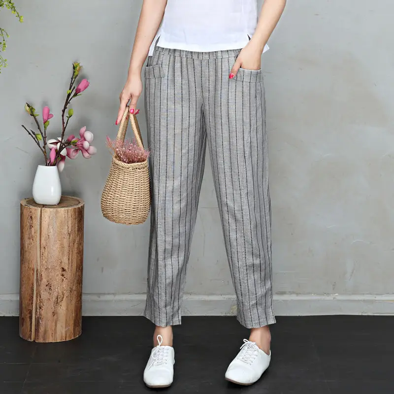 

2020 Spring and Summer Women Thin Pants Plus Size Fashion High Waist Casual Harem Pants Female Cotton Linen Loose Trousers S07