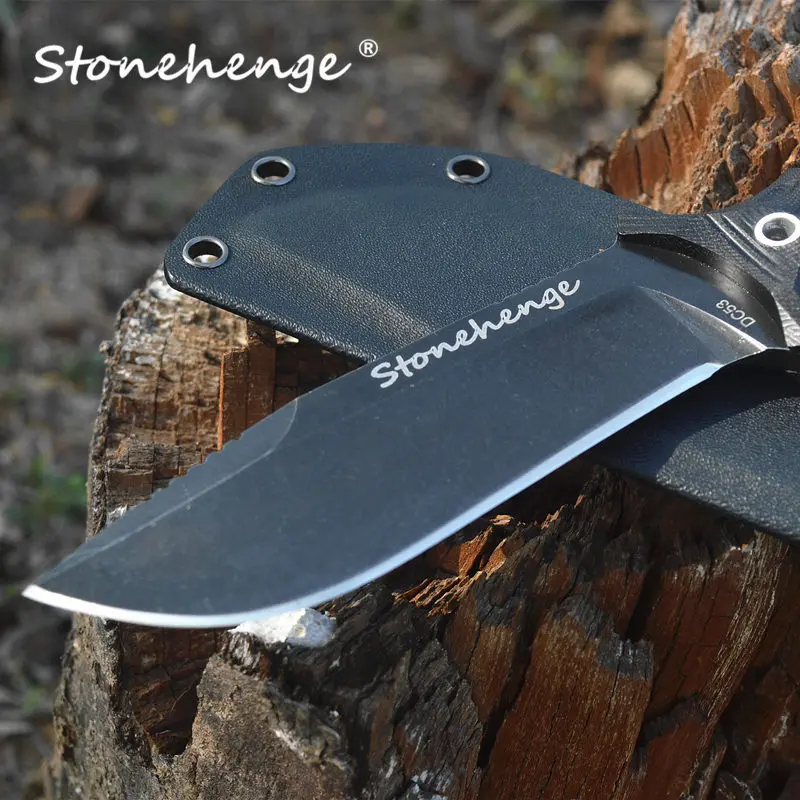 STONEWASH Heavy Wilderness Tactical Knife Fixed Blade DC53 Steel Survival Combat Knife Kydex Sheath Field Hunting Multi-tool EDC