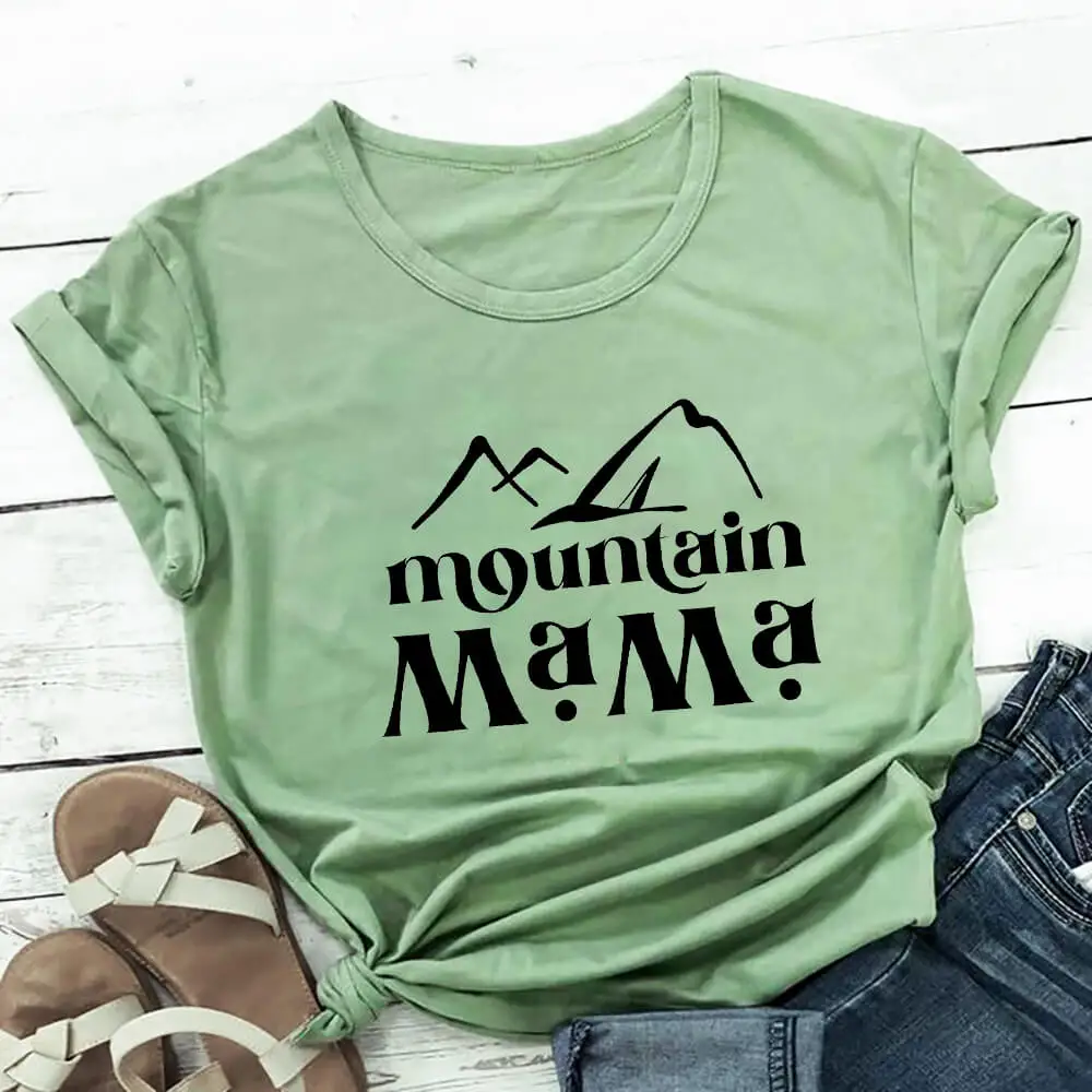 

Mountain Mama 100%Cotton Women's Tshirt Motherhood Shirt Momlife Summer Casual O-Neck Pullovers Short Sleeve Tops Gift for Mom