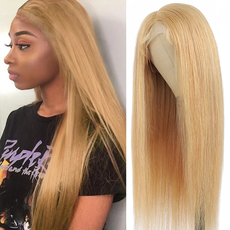 

Honey Blonde Straight Lace Part Human Hair Wigs For Women SOKU Brazilian Remy Hair Pre Plucked 13x1 T Lace Wig 180% Density