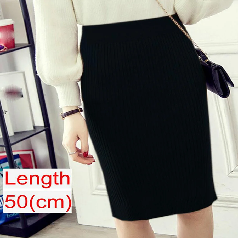 

2020 Women Office Skirt Spring autumn Sexy Warm Knitted Black Pencil Skirts Ladies High Waist Elegant Long Skir Party Club Skirt