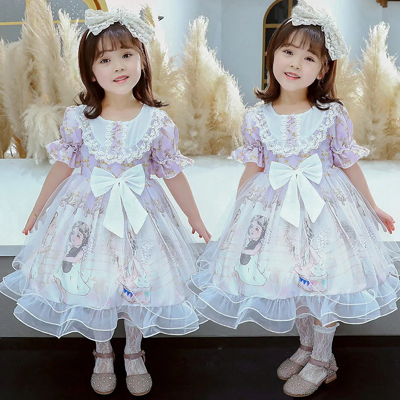 

Princess lolita dress vintage lace bowknot peter pan collar child/kids victorian dress kawaii girl lolita op loli cosplay