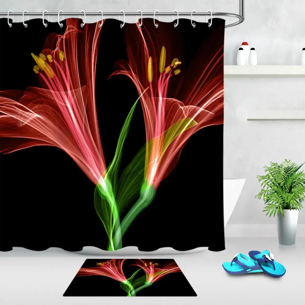 Занавески с красными лепестками и желтыми тычинками декоративные шторы для