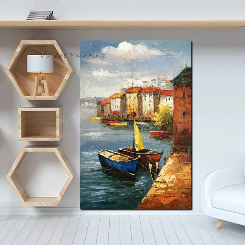 100% ручная работа корабль картина маслом холст вид на море настенные картины для