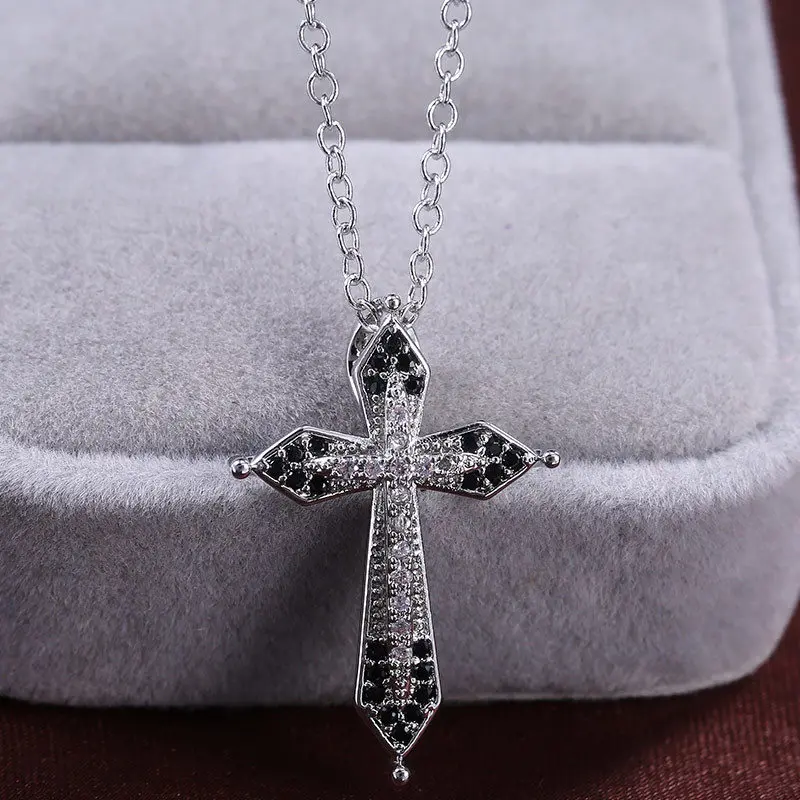 

Necklace for Men/Women Jewlery Fashion Pendant Cross Silver Plated White Zircon