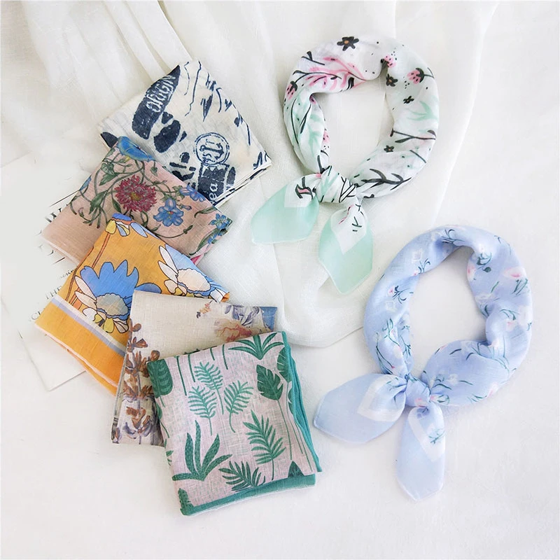 

Cotton Linen Square Scarf Female Headscarf Small Neckerchief DIY Headband Kerchief Decorative Scarf Hair Ties Bands Head Towel