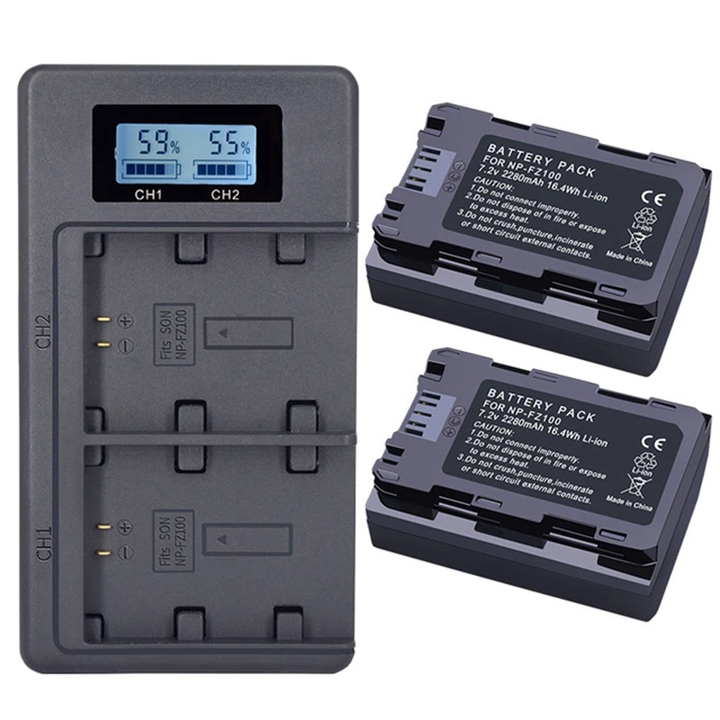 2 шт. 2280 мАч Np Fz100 Npfz100 батарея + Lcd двойное зарядное устройство Usb для Sony Bc Qz1 A9 A7R Iii A7