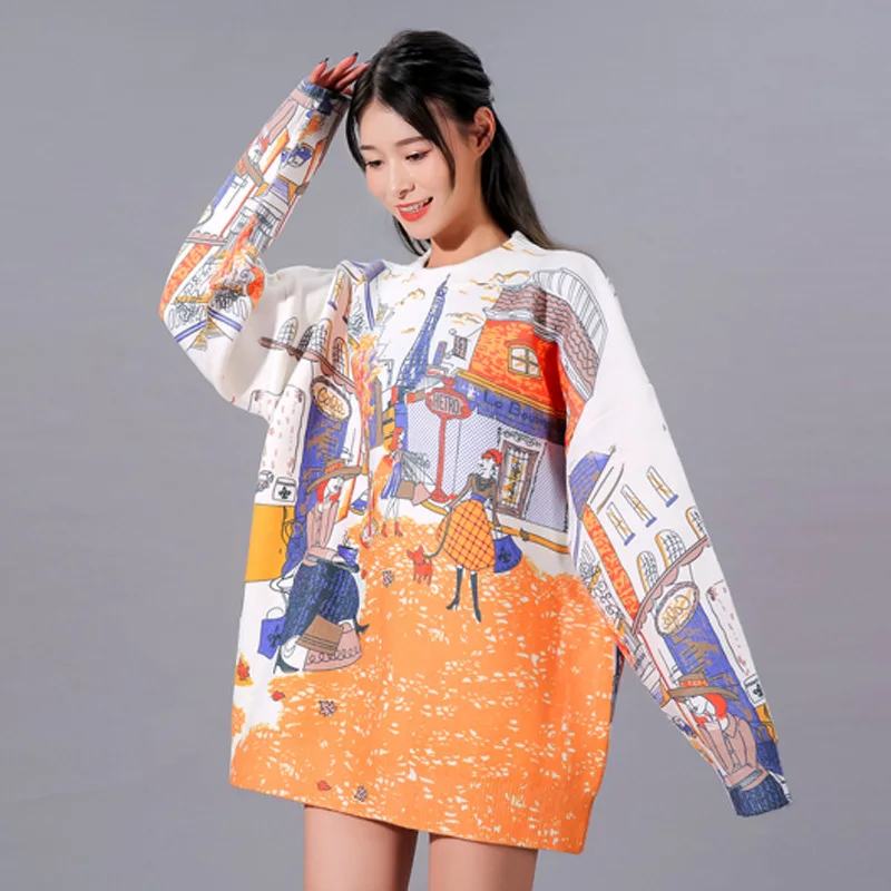 

Женский вязаный пуловер с круглым вырезом и принтом из кроличьего меха