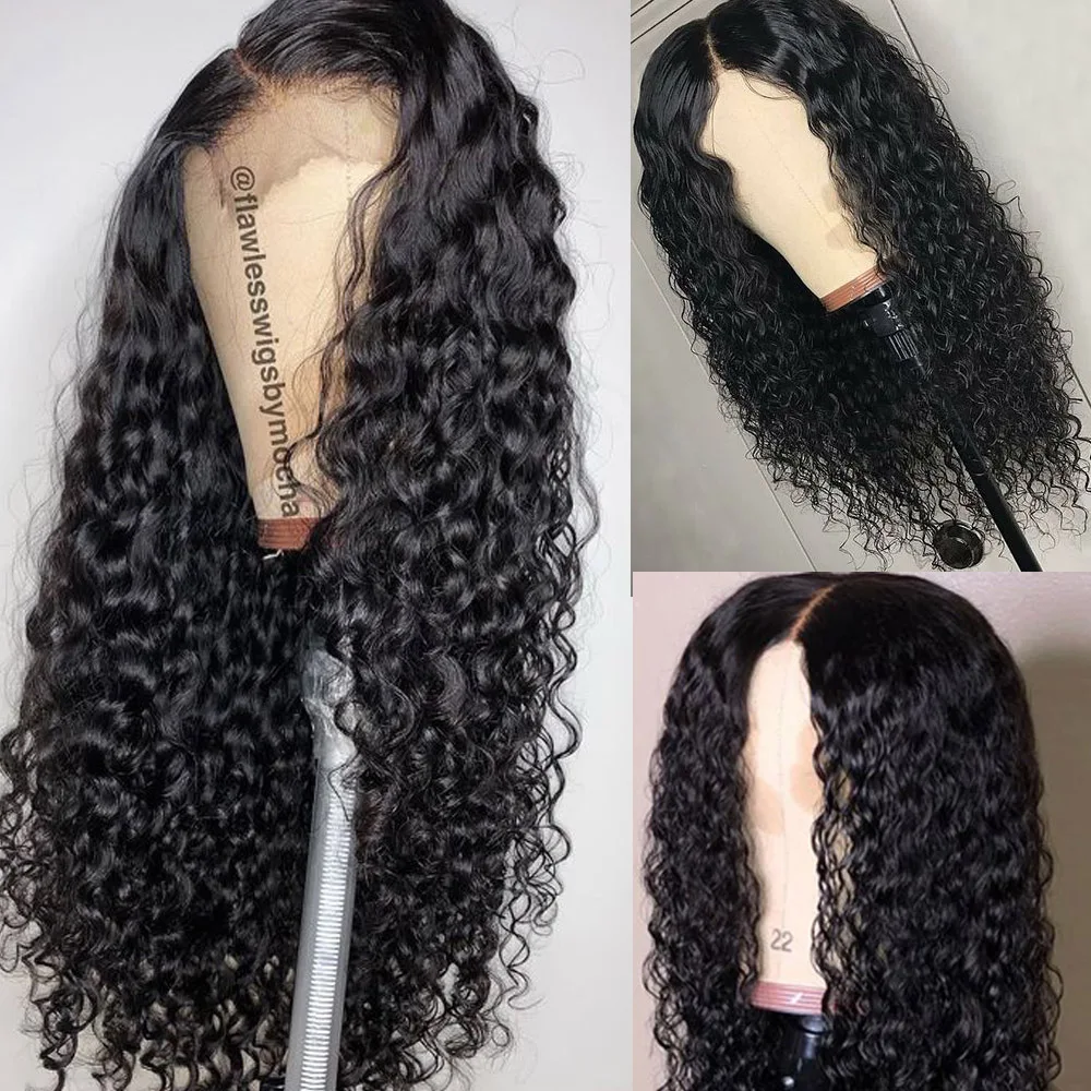 4*4 глубокая волна Кружева Закрытие человеческих волос парики перуанские прямые