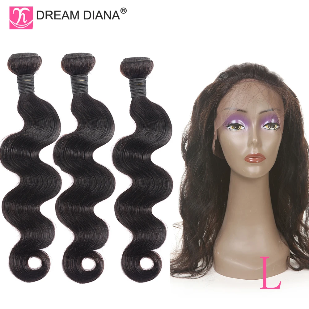 DreamDiana Brazilian Body Wave 360 Lace Frontal With Bundles 22"4"2"1B 12-26L Remy Weave 3 Bundles With 360 Lace Frontal Closure
