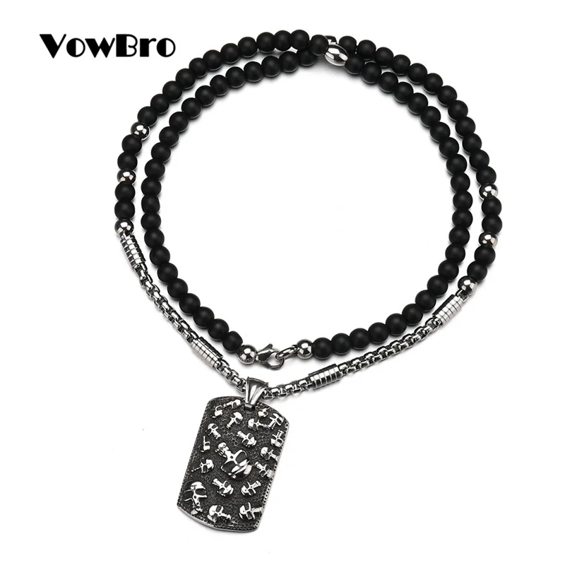 VowBro Для мужчин бусы четки подвеской в виде черепа Цепочки и ожерелья мужской