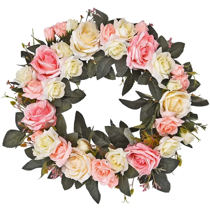 

Artificial Rose Flower Wreath Spring Wreath for Front Door Wall Wedding Birthday Party Farmhouse Garden Home Decor
