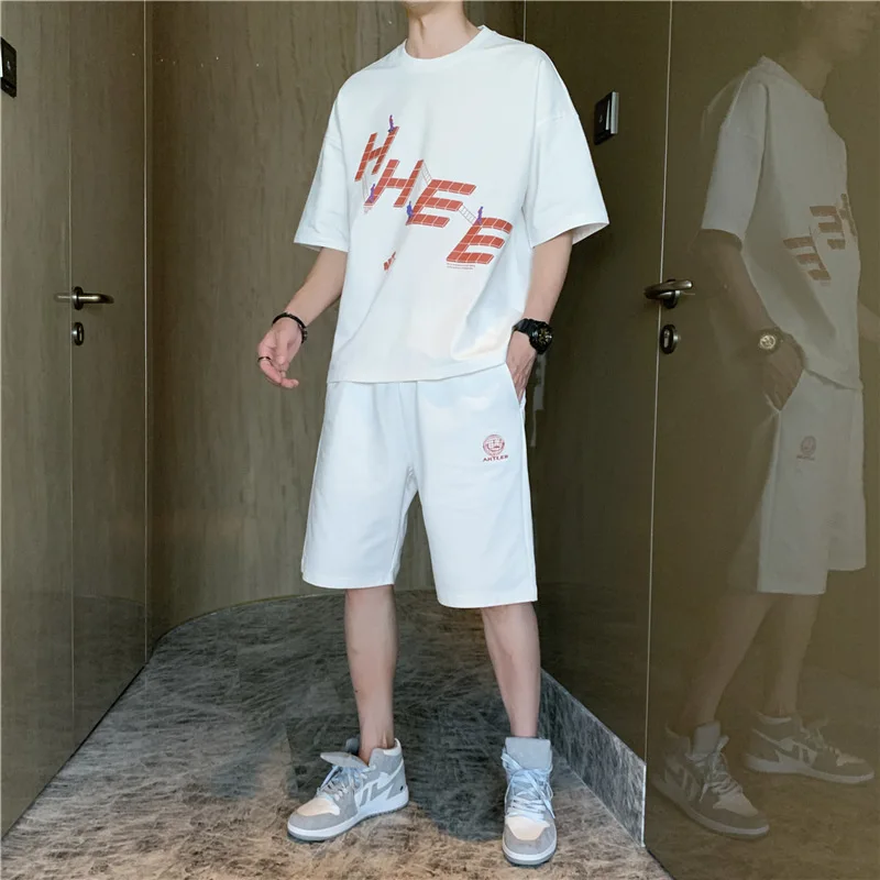 

2021 men's summer short sleeve men's sports popular youth t-shirt men's T-shirt pants men's casual suit men