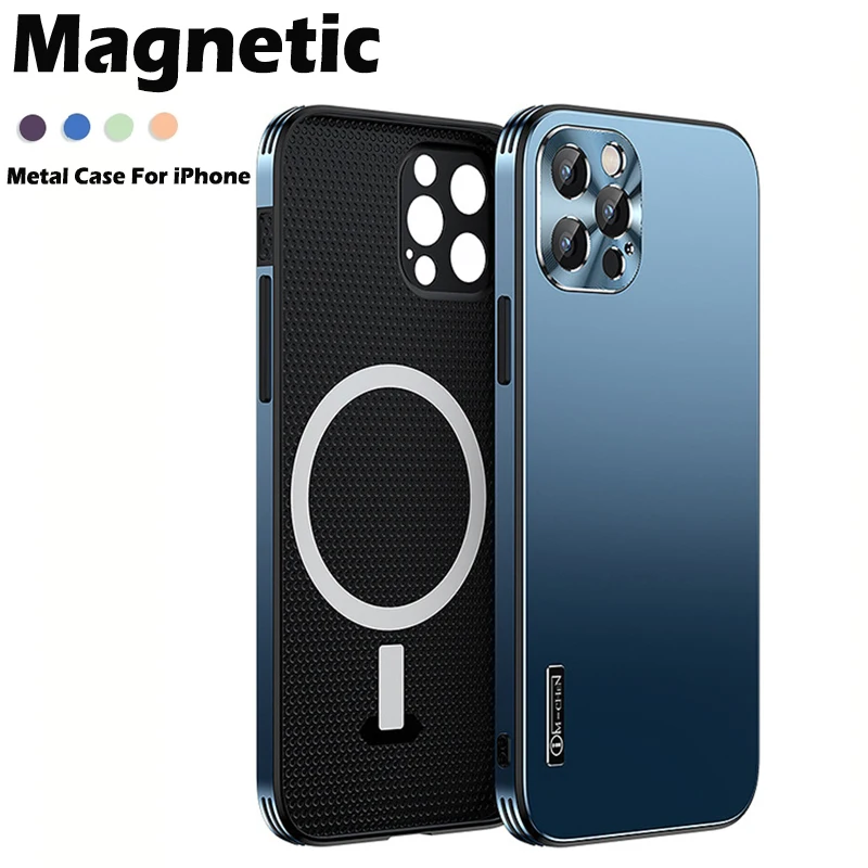 

Магнитный металлический противоударный чехол для телефона iPhone 12 Pro Max, чехол 12Pro 12 Mini с лазерным металлическим матовым объективом, защитный ч...
