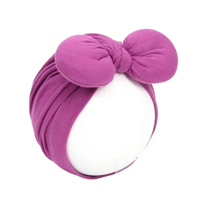 Light Purple Bunny Милая шапочка в горошек для маленьких девочек с бантом, карамельный цвет, детская чалма, кепка для девочек, эластичные Аксессуары для младенцев, 1 шт - Цвет: Light Purple Bunny
