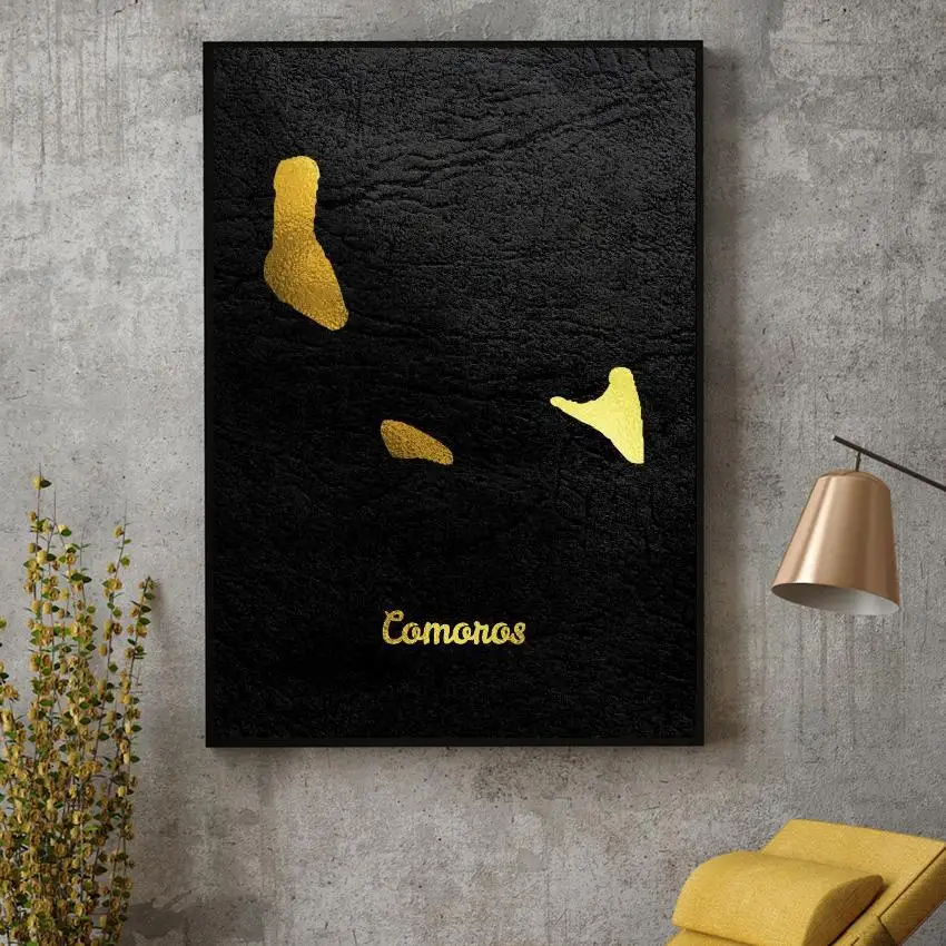 

Golden Map Art Comoros Canvas Painting Wall Art Print Modern Poster Wall Pictures For Living Room Decor