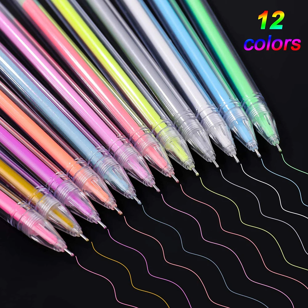 12pcs Highlight Color Pen 0.5 Mm Extra Fine Point Pens For D