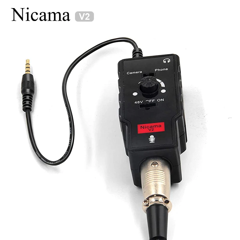 Preamp para Smartphone Adaptador de Guitarra com 48v Nicama Microfone Phantom Power Mic Acessórios Amplificador Ipad Dslr Câmera v2 Xlr -