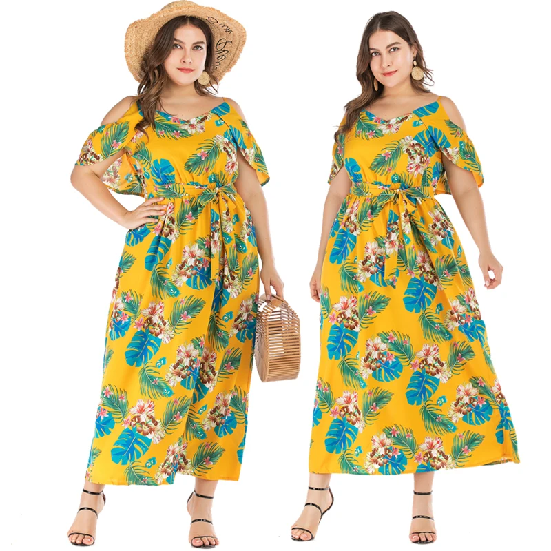 Женская мода жира плюс размер с короткими рукавами в цветочек печати V шеи