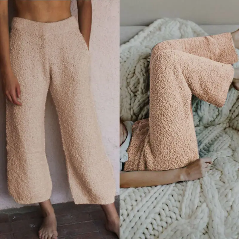 

Womens Elastic High Waisted Wide Leg Home Straight Pants Loose Casual Trousers