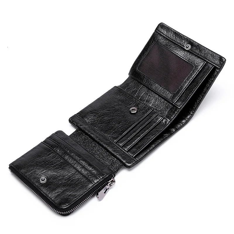 2019 New RFID Men's Wallet Retro First Layer Cowhide Tri-fold Buckle Short Coin Pocket | Багаж и сумки