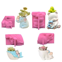 cute elephant sitting bear diy 3d creative pen holder flowerpot silicone molds for gypsum and concrete