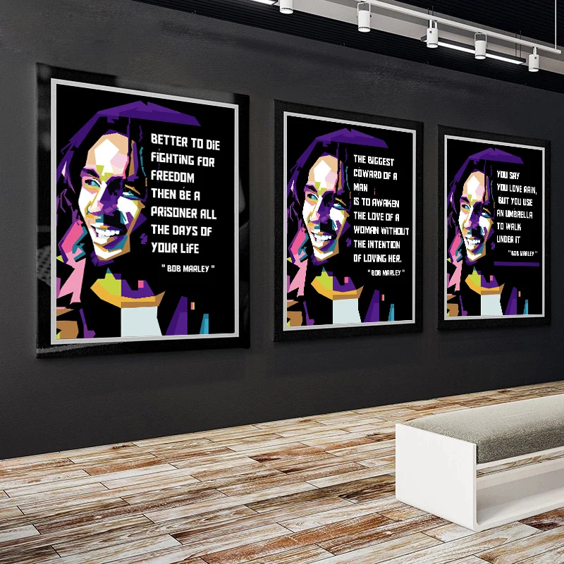 

Pop Music Singer Bob Marley Portrait Poster Muhammad Ali Tupac Motivational Quotes Print Canvas Painting Wall Art Office Decor